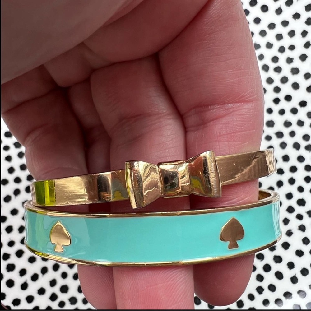 KATE SPADE Bow & Spades Tiffany Blue Gold Bangle Set Two Bracelets EXCELLENT EC - Picture 7 of 8
